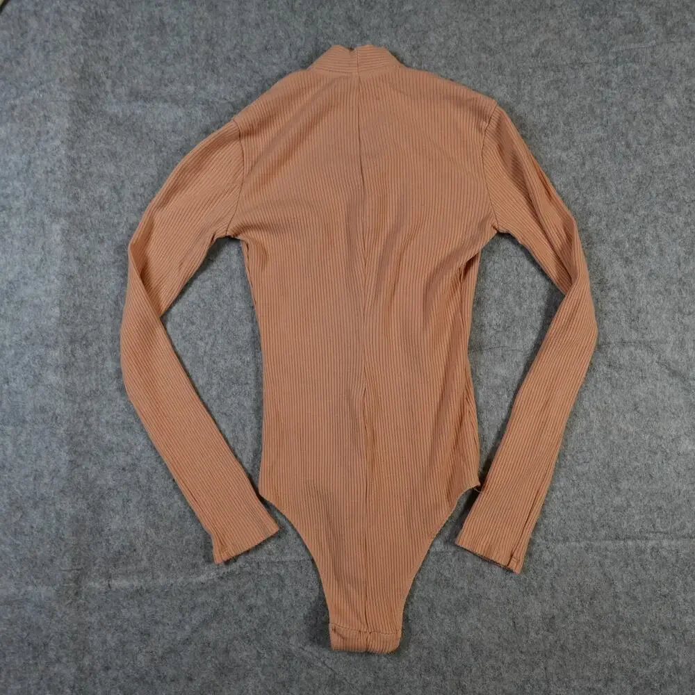 Reformation Bodysuit Womens Extra Small Grady Ribbed Tie Neck Deep V Buff Tan - Picture 4 of 10